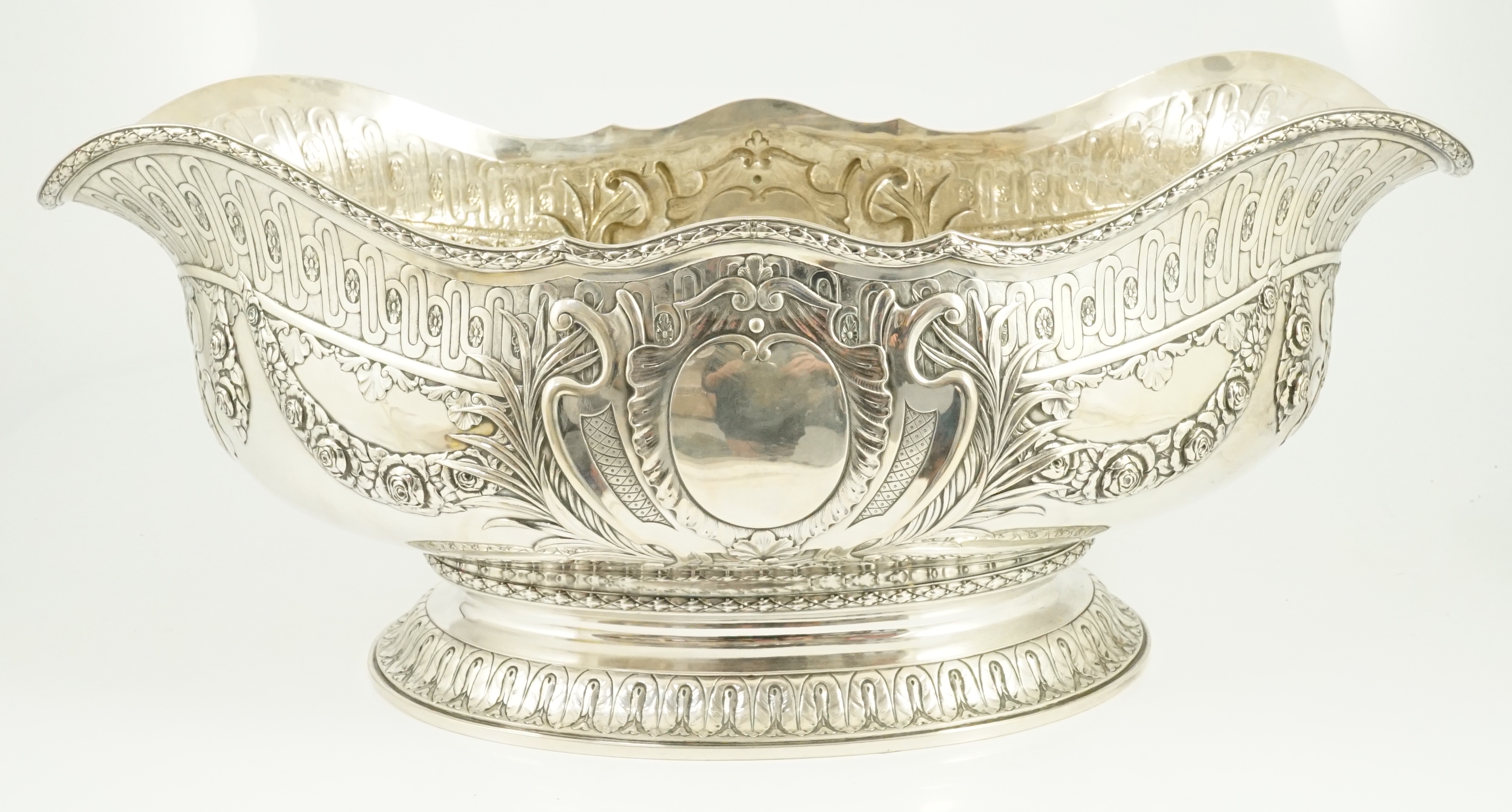 A large early 20th century Danish silver oval punch bowl, by Aage Valdemar Dragsted